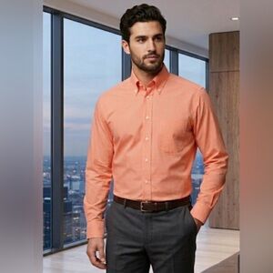 Eton Men's Peach Checkered Dress Shirt